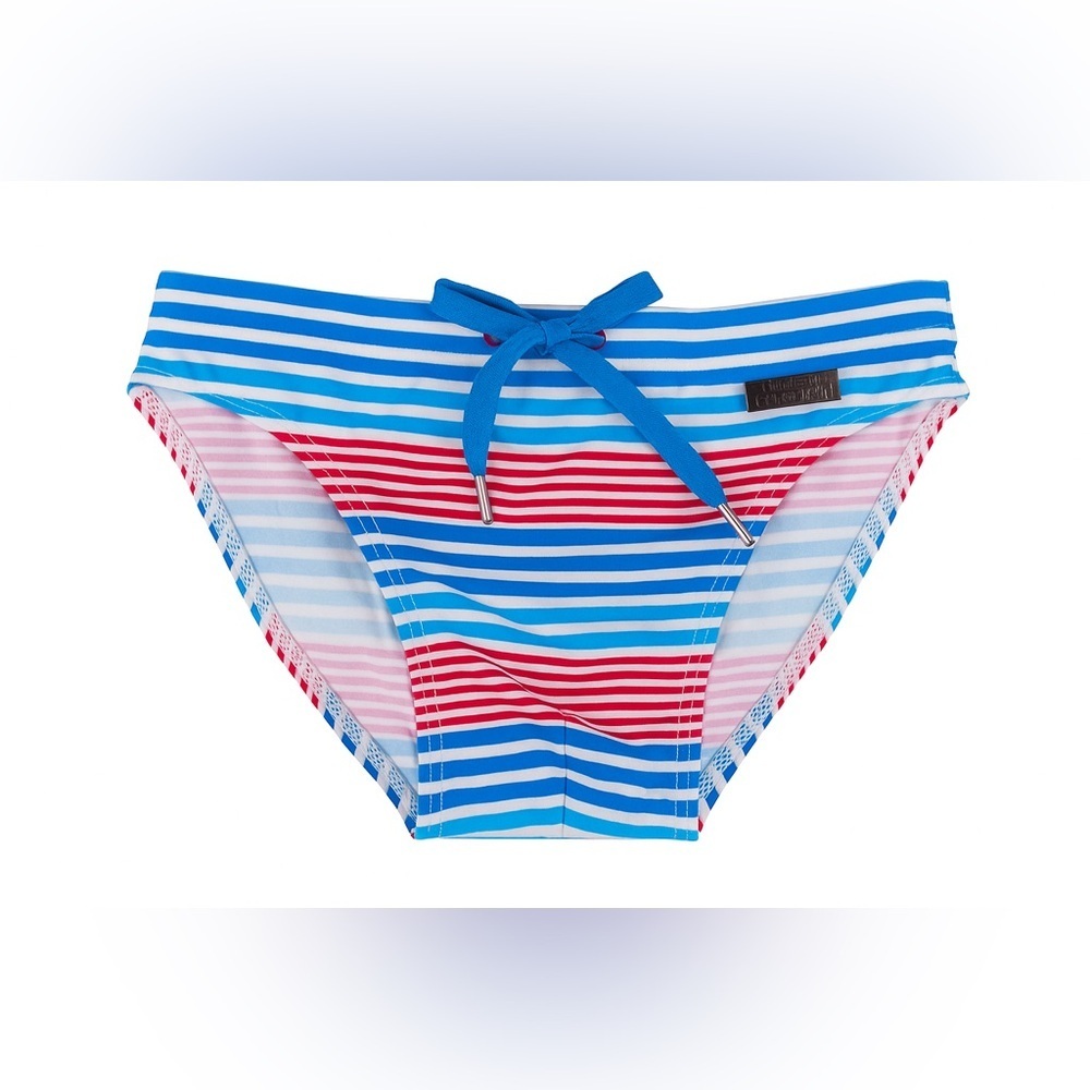 Andrew Christian • Men’s Striped Swim Briefs – Red, White & Blue, Size X S, NWT